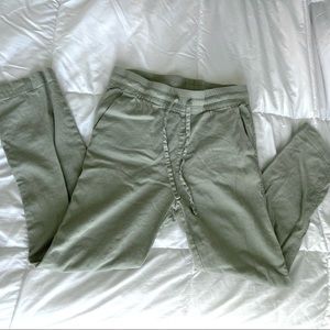 Sage green lined pants with drawstring waist